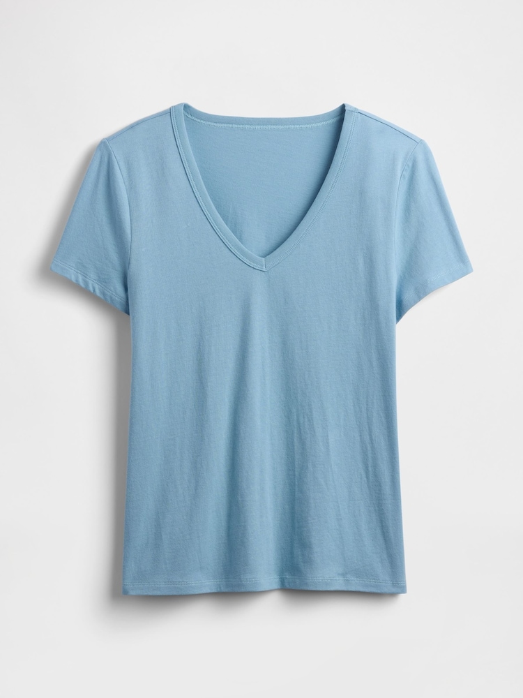Gap Blue Favourite V-Neck Short Sleeve T-Shirt - Image 5 of 5 Gap Blue Favourite V-Neck Short Sleeve T-Shirt - Image 5 of 5