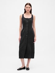 Gap Black Seamed Button Front Midi Dress - Image 1 of 4