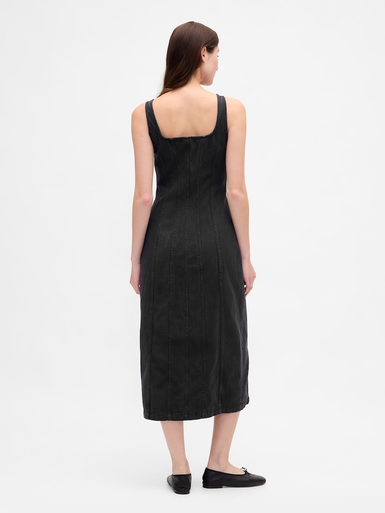 Gap Black Seamed Button Front Midi Dress - Image 2 of 4