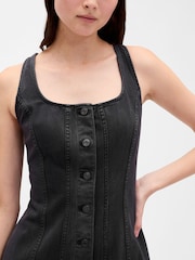 Gap Black Seamed Button Front Midi Dress - Image 4 of 4