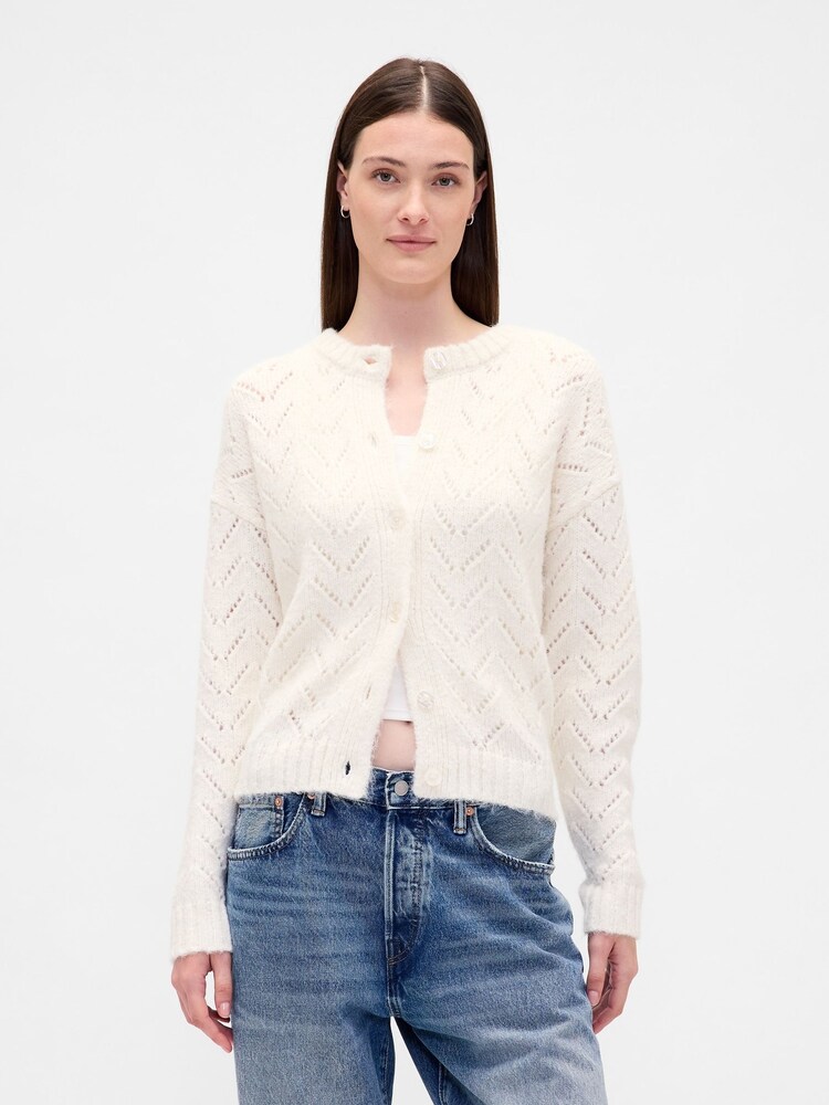 Gap Nude Fuzzy Pointelle Cardigan - Image 1 of 4