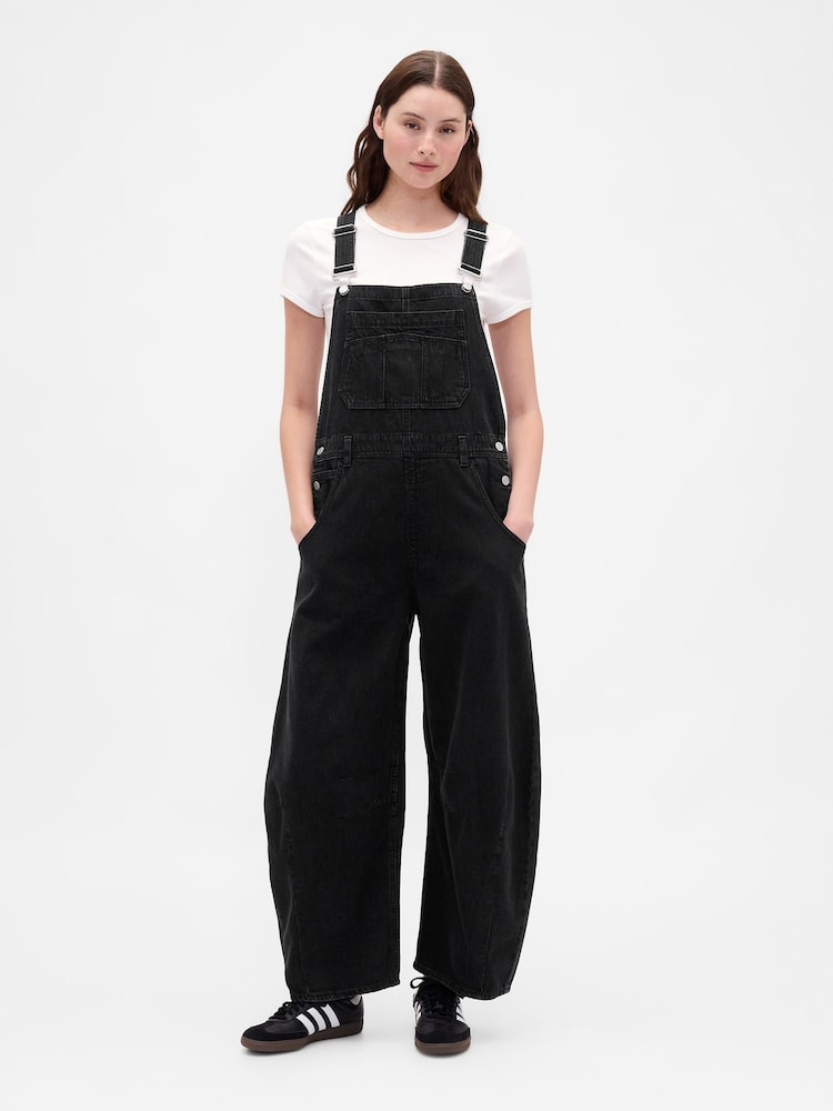 Gap Black All-In-One Horseshoe Dungarees - Image 1 of 6 Gap Black All-In-One Horseshoe Dungarees - Image 1 of 6