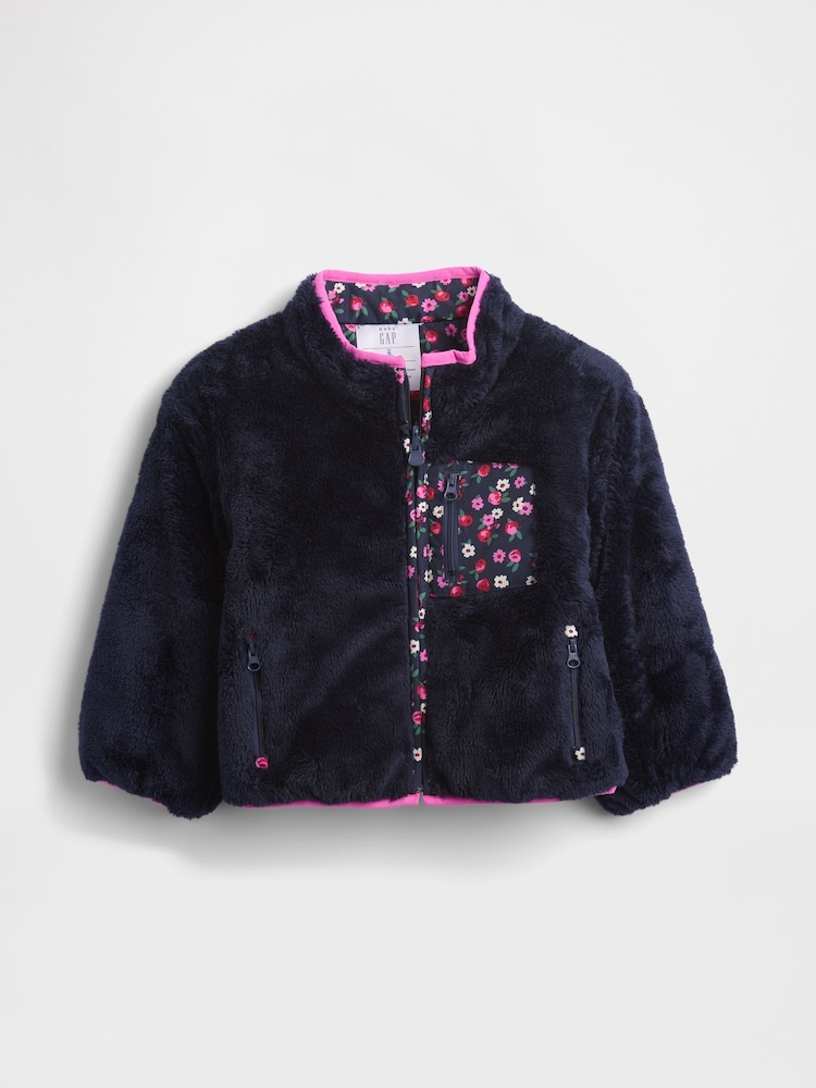 Gap Navy Blue Lightweight Sherpa Reversible Jacket - Image 1 of 3