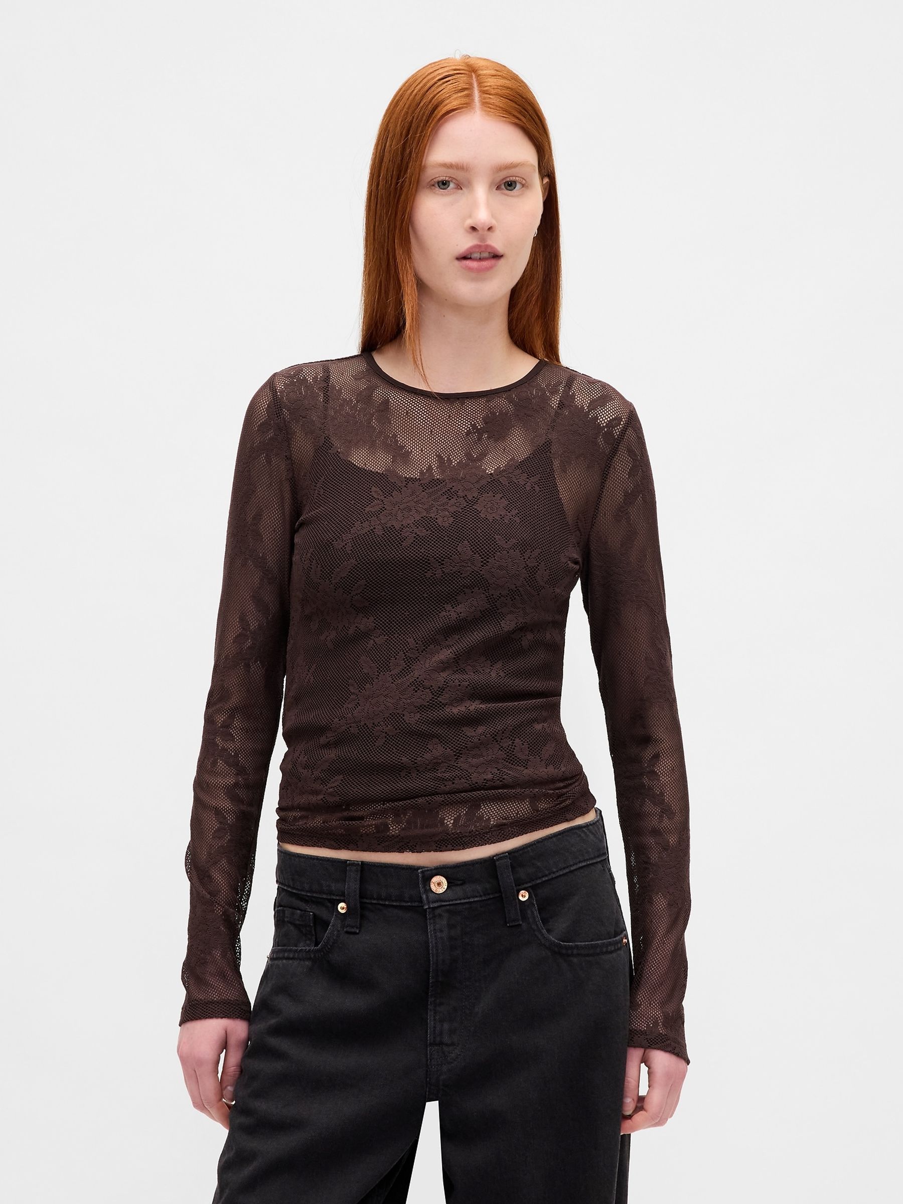 Buy Gap Brown Sheer Lace Top from Next USA
