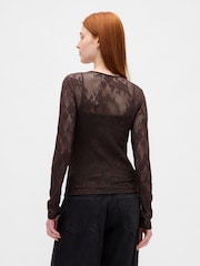 Gap Brown Sheer Lace Top - Image 2 of 4