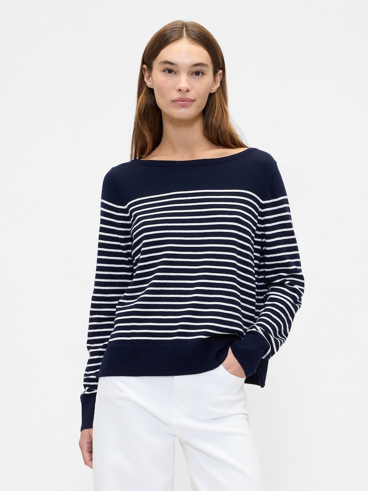 Gap Blue/Navy/White Stripe Bella Boat Neck Jumper - Image 1 of 5