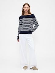 Gap Blue/Navy/White Stripe Bella Boat Neck Jumper - Image 3 of 5