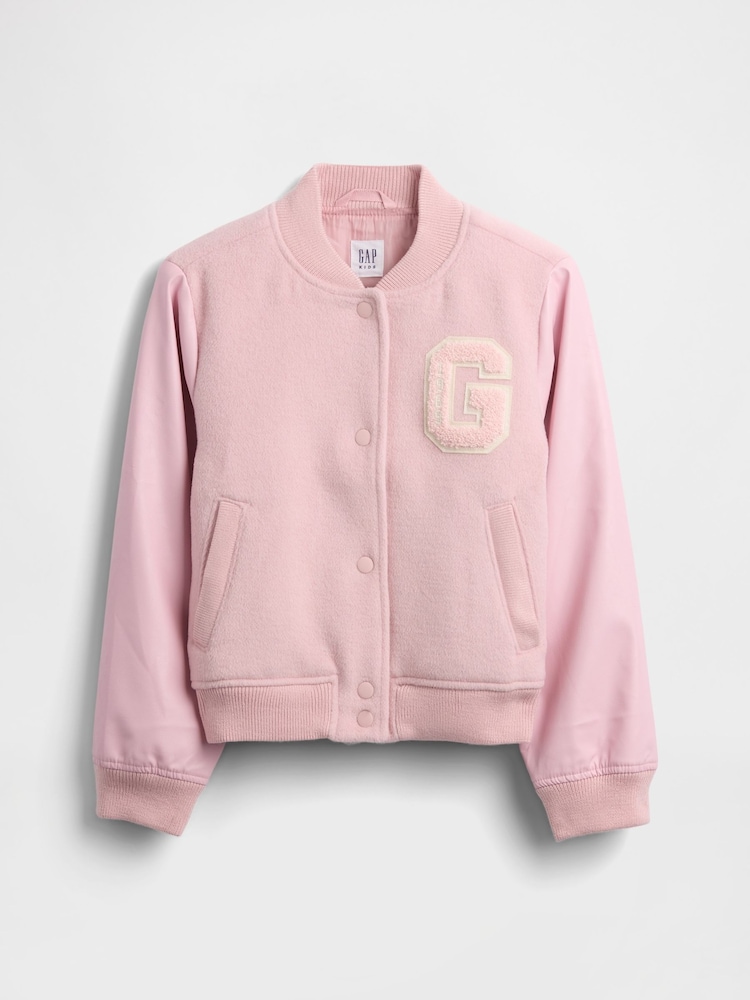 Gap Pink Wool-Blend Varsity Bomber Jacket (4-13yrs) (4-13yrs) - Image 1 of 2