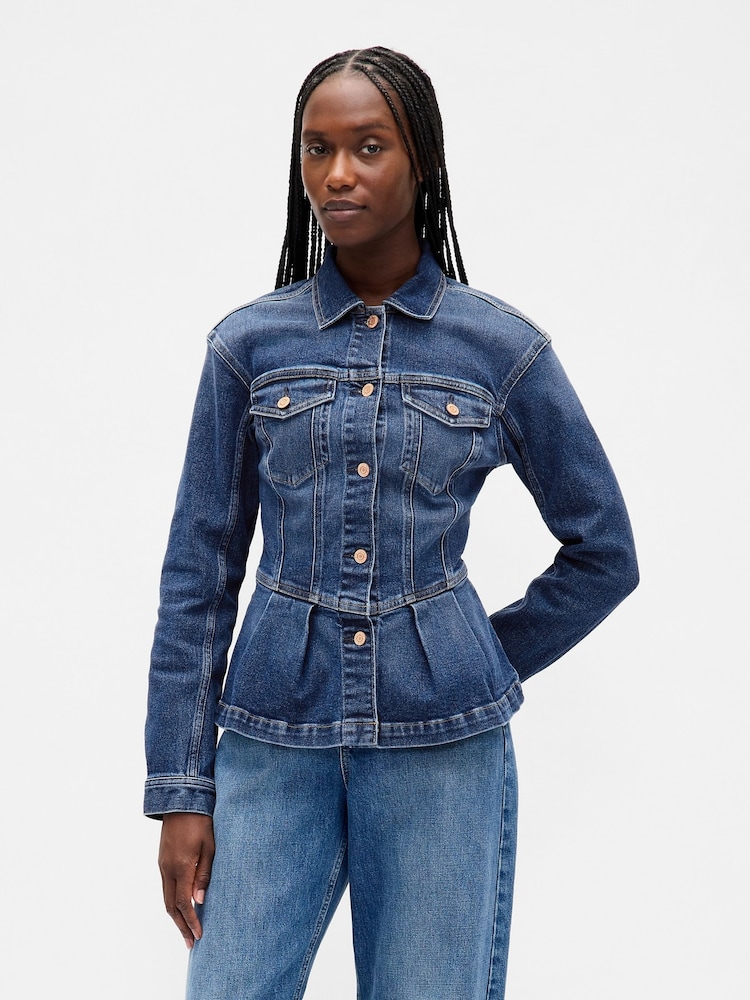 Gap Blue Peplum Denim Jacket - Image 1 of 3