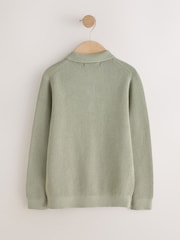 Sage Green Long Sleeve Textured Polo Shirt (3-16yrs) - Image 2 of 4