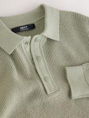 Sage Green Long Sleeve Textured Polo Shirt (3-16yrs) - Image 3 of 4