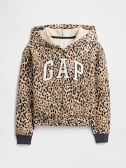 Gap Brown Relaxed Logo Print Zip Hoodie (4-13yrs) - Image 1 of 3