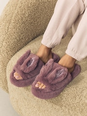 Mink Brown Bunny Faux Fur Slider Slippers - Image 2 of 8