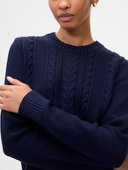 Gap Navy Blue Cotton Cable Knit Sweatshirt - Image 4 of 4