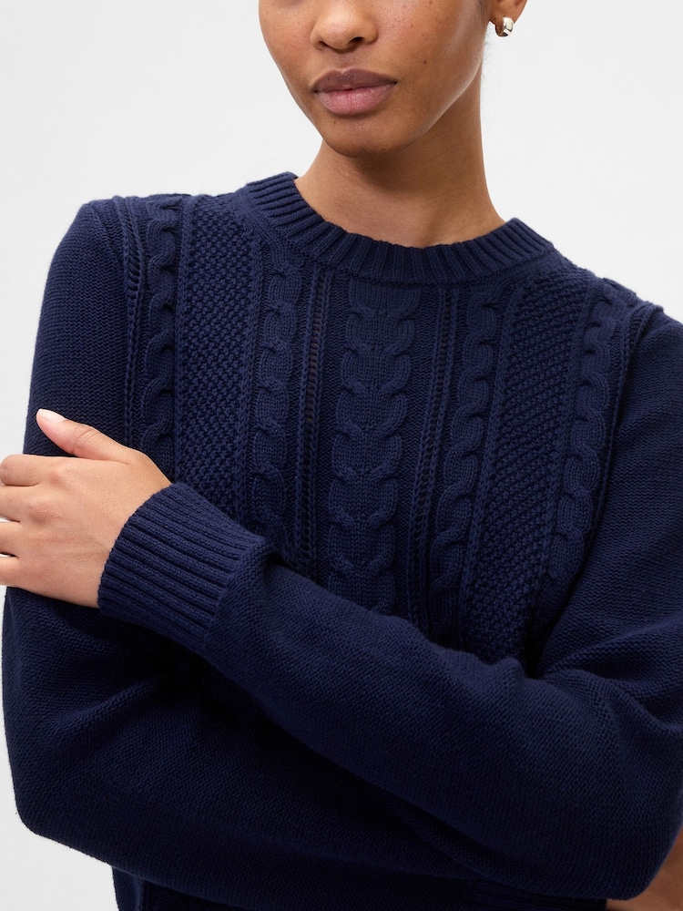 Gap Navy Blue Cotton Cable Knit Sweatshirt - Image 4 of 4