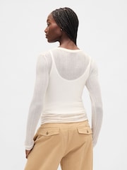 Gap Cream Long Sleeve Sheer Rib Henley Top - Image 2 of 4