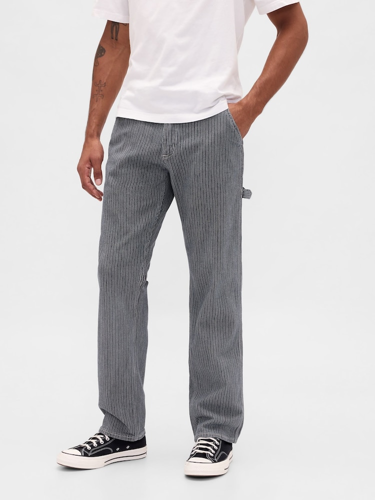 Gap Grey Stripe Relaxed Straight Carpenter Jeans - Image 1 of 5