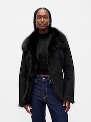 Gap Black Vegan Suede and Faux Fur Jacket - Image 1 of 5
