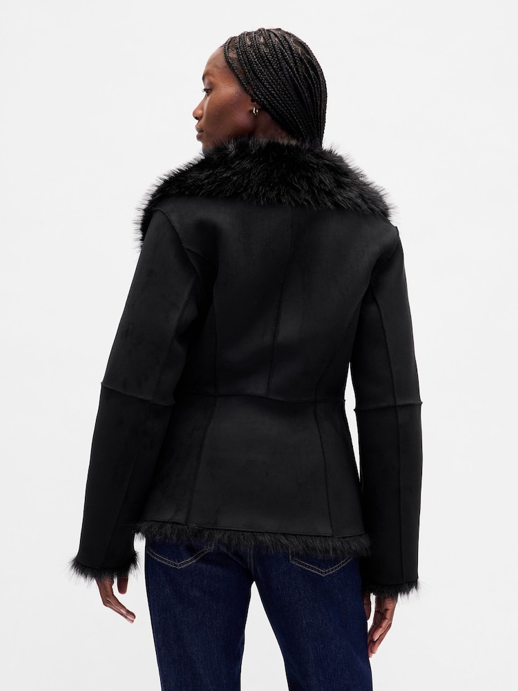 Gap Black Vegan Suede and Faux Fur Jacket - Image 2 of 5