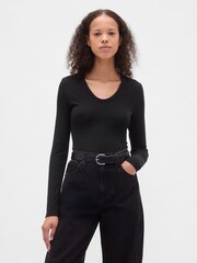 Gap Black Sheer Modern Rib T-Shirt - Image 1 of 4