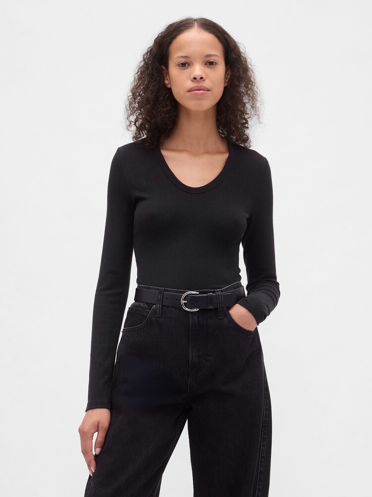 Gap Black Sheer Modern Rib T-Shirt - Image 1 of 4 Gap Black Sheer Modern Rib T-Shirt - Image 1 of 4