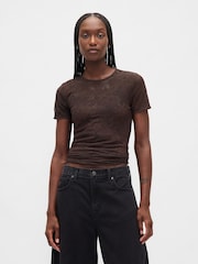 Gap Brown Floral Lace Mesh Top - Image 1 of 4