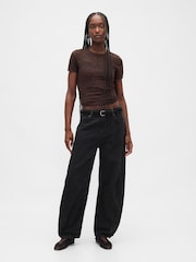 Gap Brown Floral Lace Mesh Top - Image 3 of 4