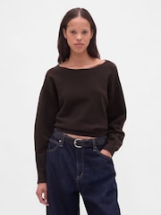 Marrón - Gap CashSoft Stretch Lantern-Sleeve Crop Sweatshirt - Imagen 1 de 4