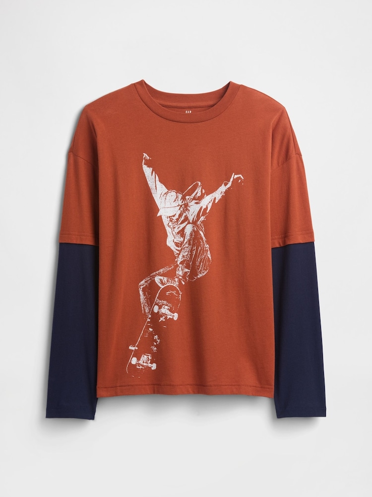 Gap Red/Navy Relaxed Graphic Crew Neck T-Shirt (4-13yrs) (4-13yrs) - Image 1 of 2