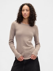 rjava - Gap Waffle Knit Long Sleeve T-Shirt - Slika 1 iz 2