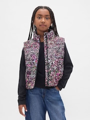 Gap Black Floral Cold Control Relaxed Puffer Vest (4-13yrs) (4-13yrs) - Image 1 of 5