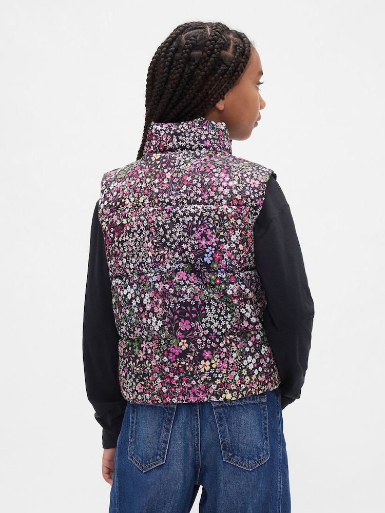 Gap Black Floral Cold Control Relaxed Puffer Vest (4-13yrs) (4-13yrs) - Image 2 of 5