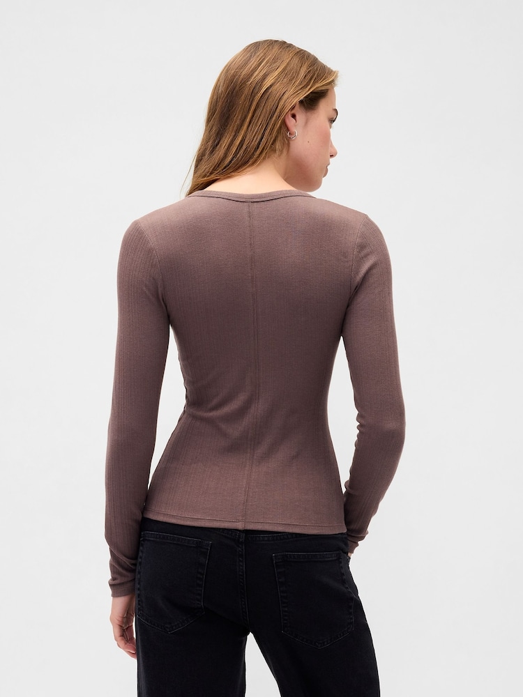 Gap Brown Sheer Modern Rib T-Shirt - Image 2 of 3 Gap Brown Sheer Modern Rib T-Shirt - Image 2 of 3