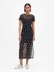 Gap Black/White Dot Mesh Square Neck Maxi Dress - Image 1 of 4