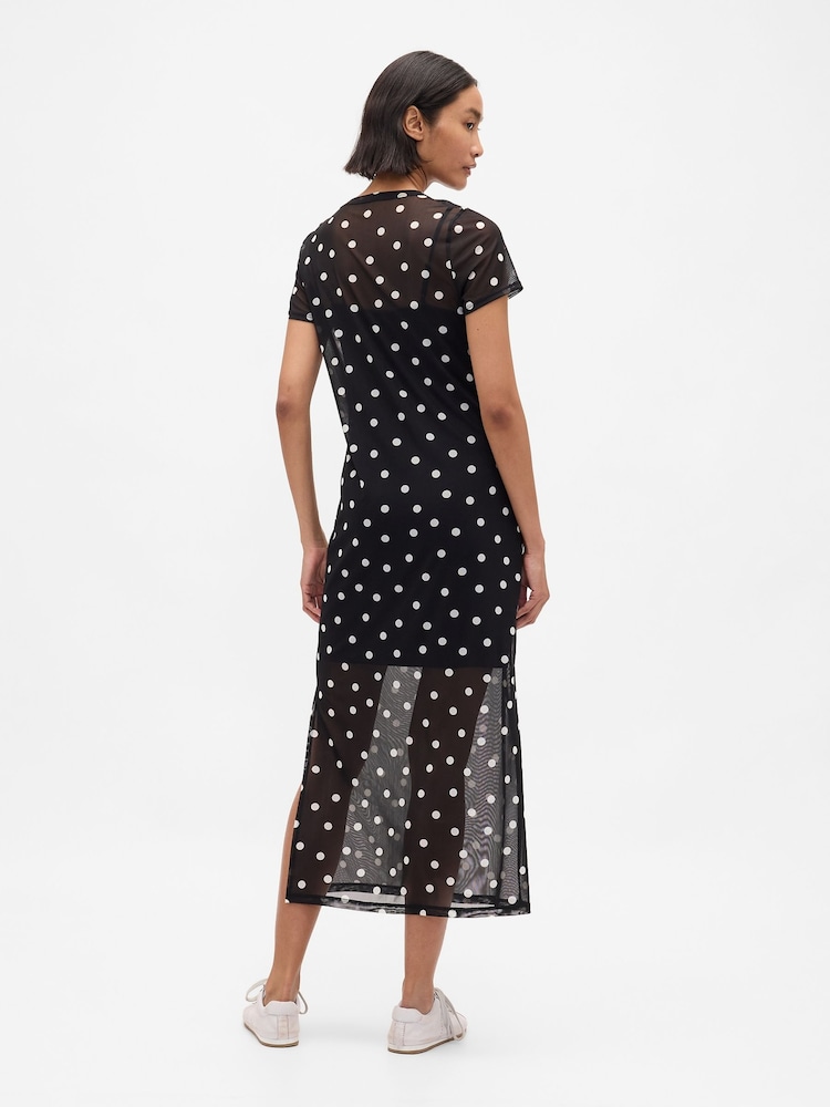 Gap Black/White Dot Mesh Square Neck Maxi Dress - Image 2 of 4