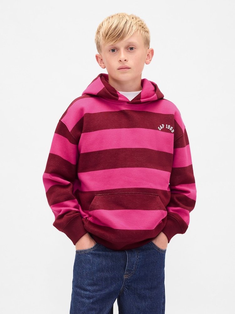 Gap Burgundy Red Rugby Stripe Logo Hoodie (4-13yrs) (4-13yrs) - Image 1 of 5 Gap Burgundy Red Rugby Stripe Logo Hoodie (4-13yrs) (4-13yrs) - Image 1 of 5