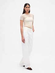 Gap Cream Floral Lace Mesh Top - Image 3 of 4