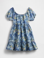 Gap Blue Denim Puff-Sleeve Floral Dress (4-13yrs) (4-13yrs) - Image 5 of 5