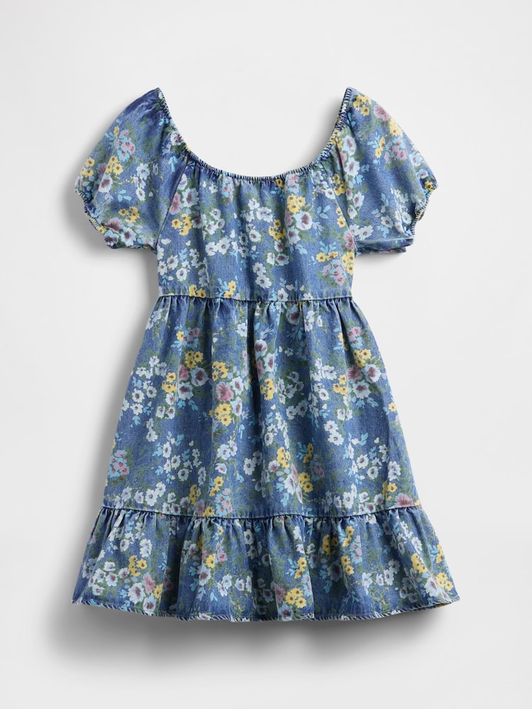 Gap Blue Denim Puff-Sleeve Floral Dress (4-13yrs) (4-13yrs) - Image 5 of 5