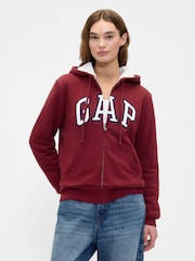 Gap Red Relaxed Logo Sherpa-Lined Zip Hoodie - Image 1 of 4