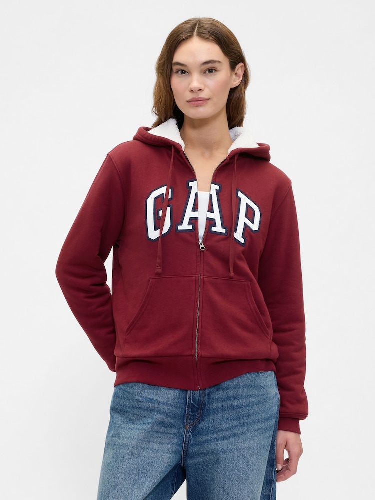 Gap Red Relaxed Logo Sherpa-Lined Zip Hoodie - Image 1 of 4 Gap Red Relaxed Logo Sherpa-Lined Zip Hoodie - Image 1 of 4