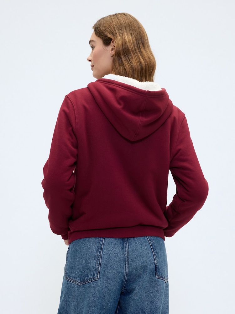 Gap Red Relaxed Logo Sherpa-Lined Zip Hoodie - Image 2 of 4 Gap Red Relaxed Logo Sherpa-Lined Zip Hoodie - Image 2 of 4