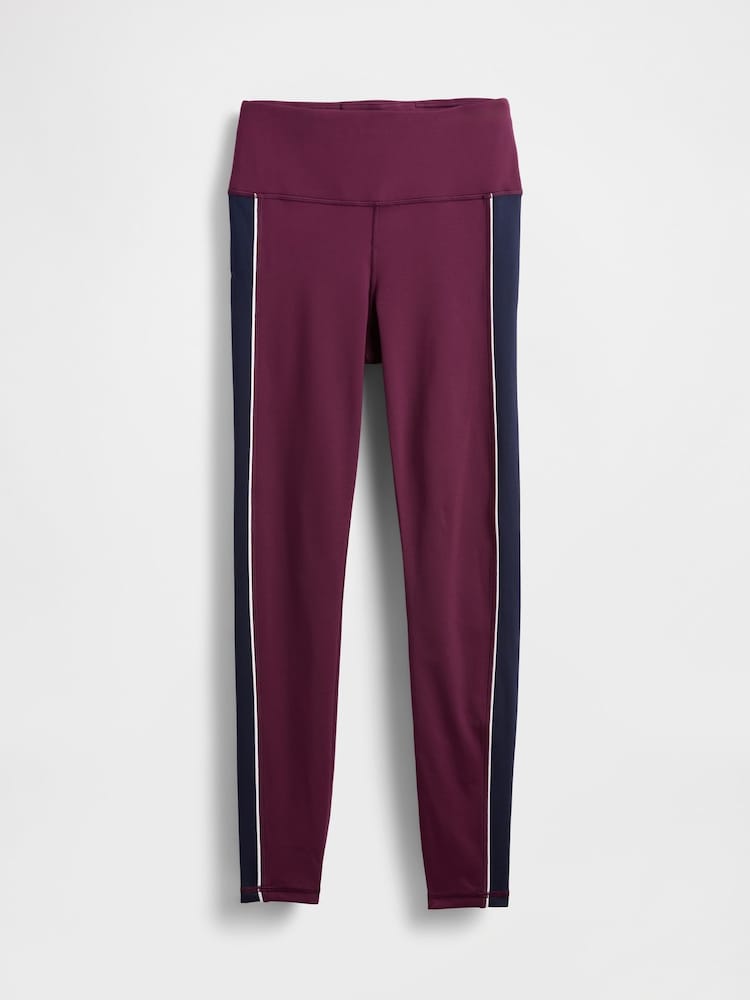Gap Burgundy Red High Waisted Power Full Length Stripe Leggings - Image 1 of 1 Gap Burgundy Red High Waisted Power Full Length Stripe Leggings - Image 1 of 1