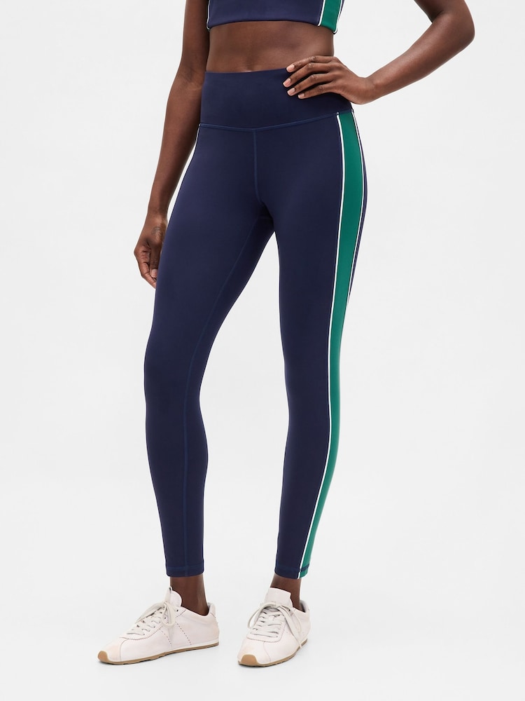 Gap Blue High Waisted Power Full Length Stripe Leggings - Image 1 of 5 Gap Blue High Waisted Power Full Length Stripe Leggings - Image 1 of 5