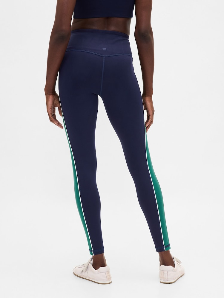 Gap Blue High Waisted Power Full Length Stripe Leggings - Image 2 of 5 Gap Blue High Waisted Power Full Length Stripe Leggings - Image 2 of 5