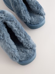 Denim Blue Faux Fur Lined Suede Mule Slippers - Image 6 of 7