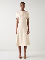 LK Bennett Cream Julia Tweed Cheque Polyester Mix Gold Button Dress - Image 1 of 4