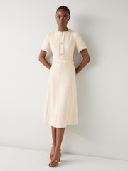 LK Bennett Cream Julia Tweed Cheque Polyester Mix Gold Button Dress - Image 2 of 4