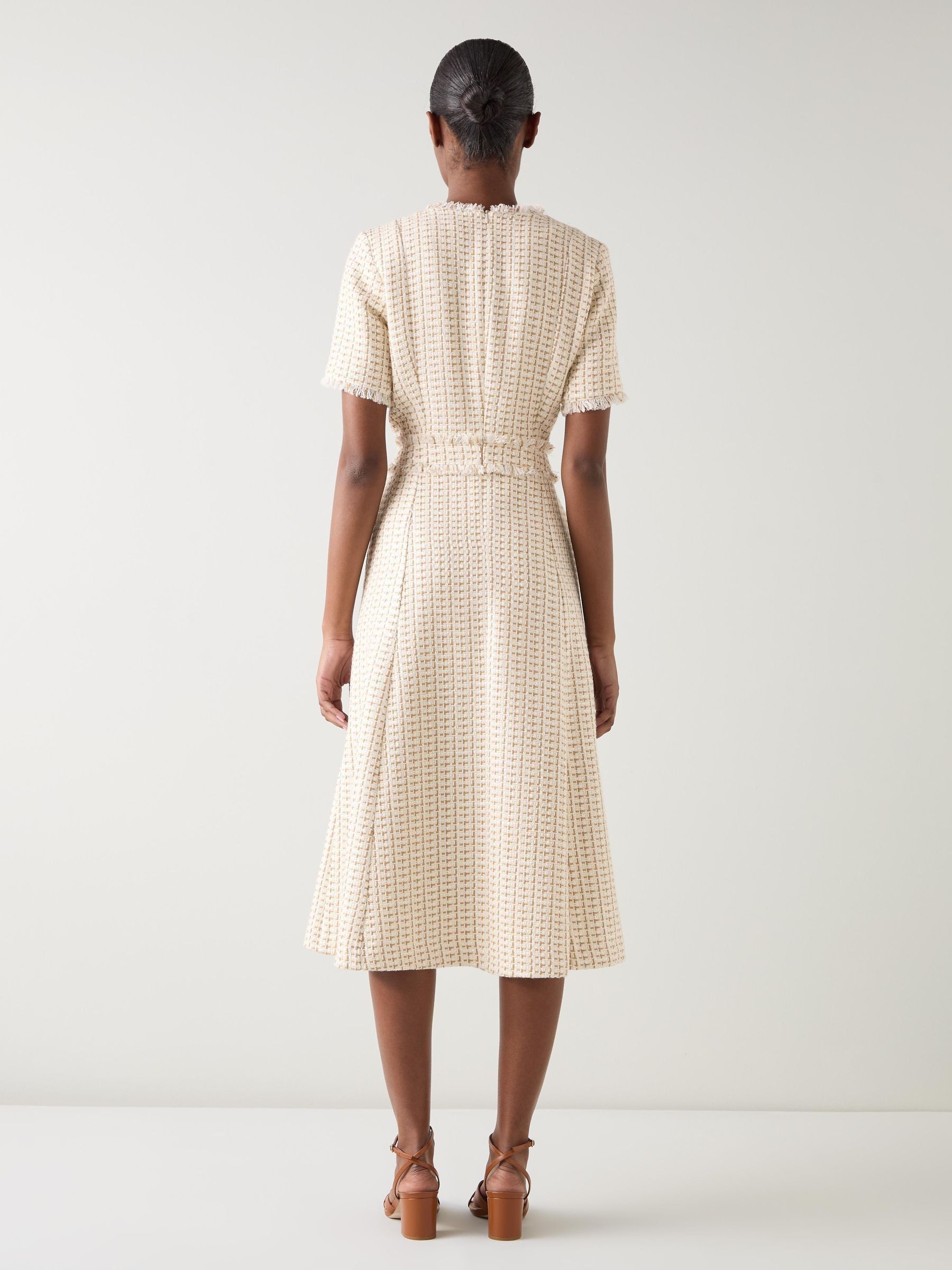 Buy LK Bennett Cream Julia Tweed Cheque Polyester Mix Gold Button