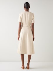 LK Bennett Cream Julia Tweed Cheque Polyester Mix Gold Button Dress - Image 3 of 4